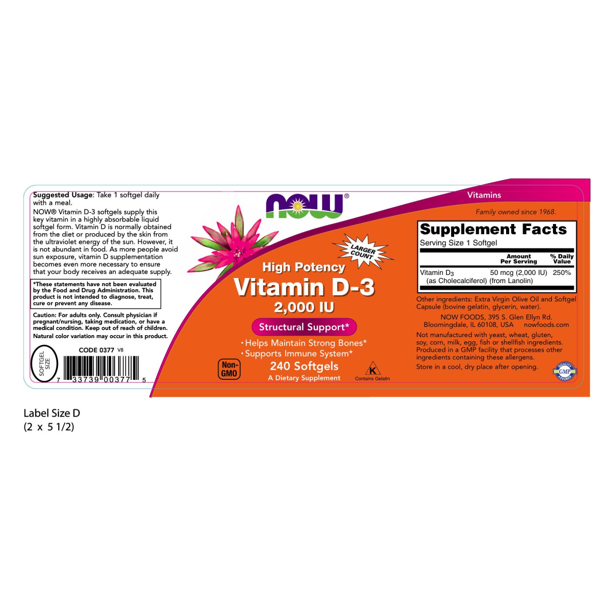 Vitamina D3 2000 UI Alta Potencia (240 softgels)
