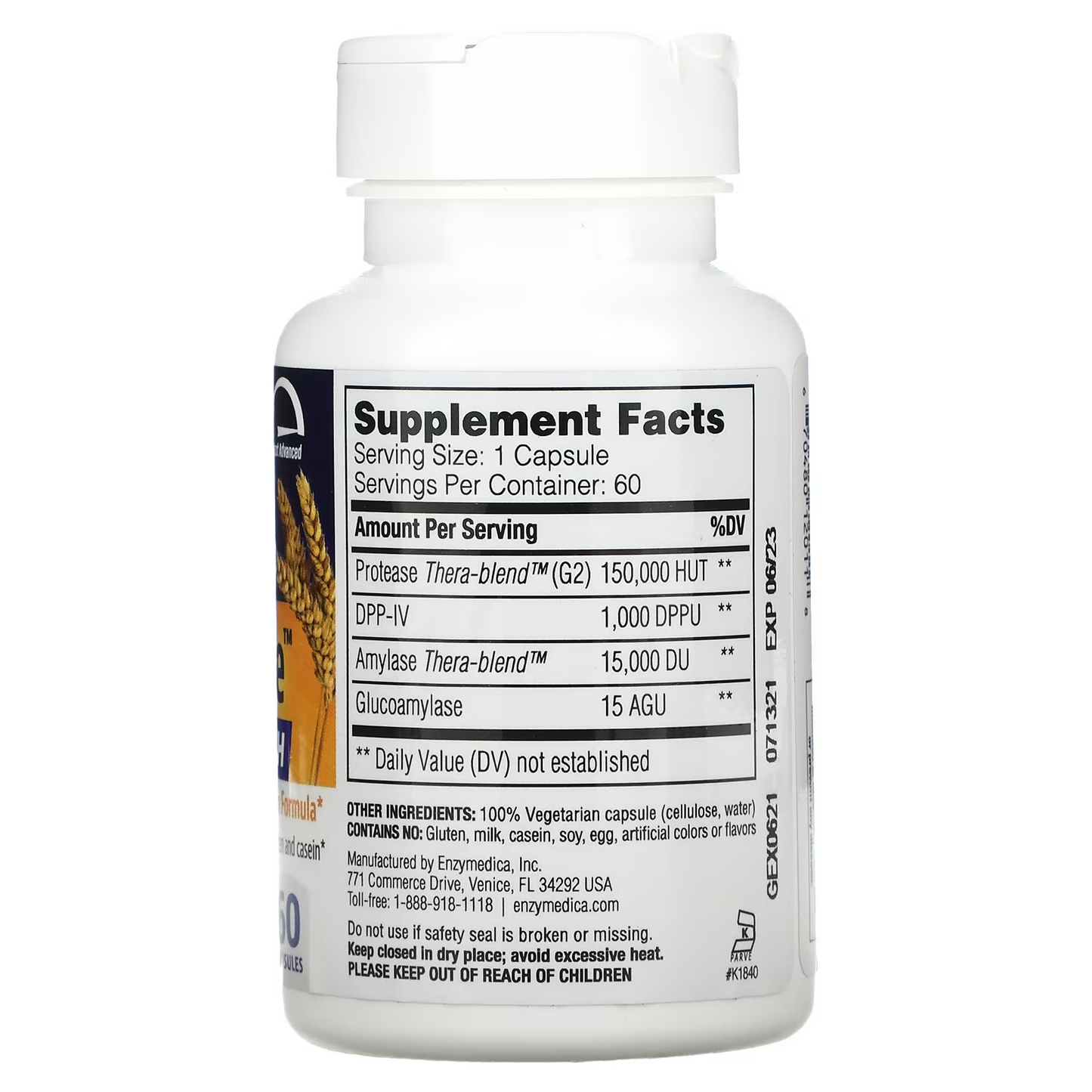 GlutenEase™ Extra Fuerte para Gluten y Lacteos (60 caps), Enzymedica