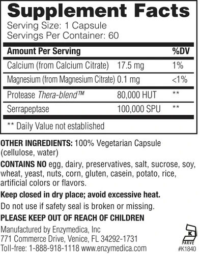 SerraGold™ Enzimas de Alta Potencia para Sistema Inmune (60 caps), Enzymedica