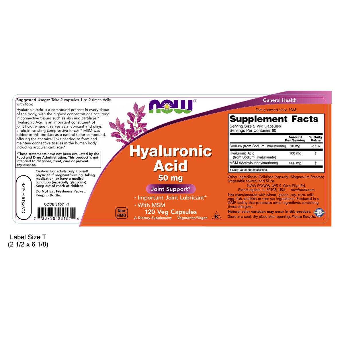 Acido Hialuronico 50mg con MSM (120 veg caps)