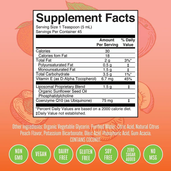 CoQ10 Liposomal, Melocotón Cítrico (7.5 fl oz/225ml), Mary Ruth´s