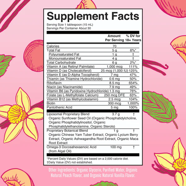 Multivitaminico Liposomal Organico para Mujeres Sabor Vainilla Durazno (15.22 fl oz/ 450ml), Mary Ruth´s