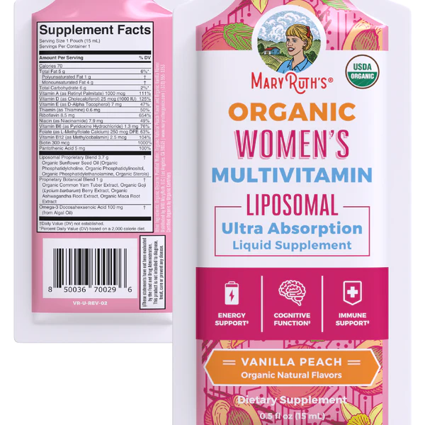 Multivitaminico Liposomal para Mujeres, Vainilla Melocotón, (14 pack de 0.5 fl oz), Mary Ruth´s
