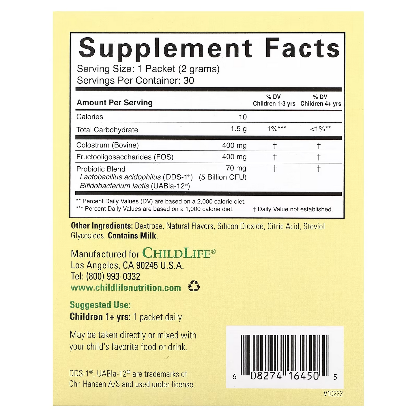 ChildBiotics, Probioticos con Calostro para Niños, Polvo (30 Pack/2 g), Child Life