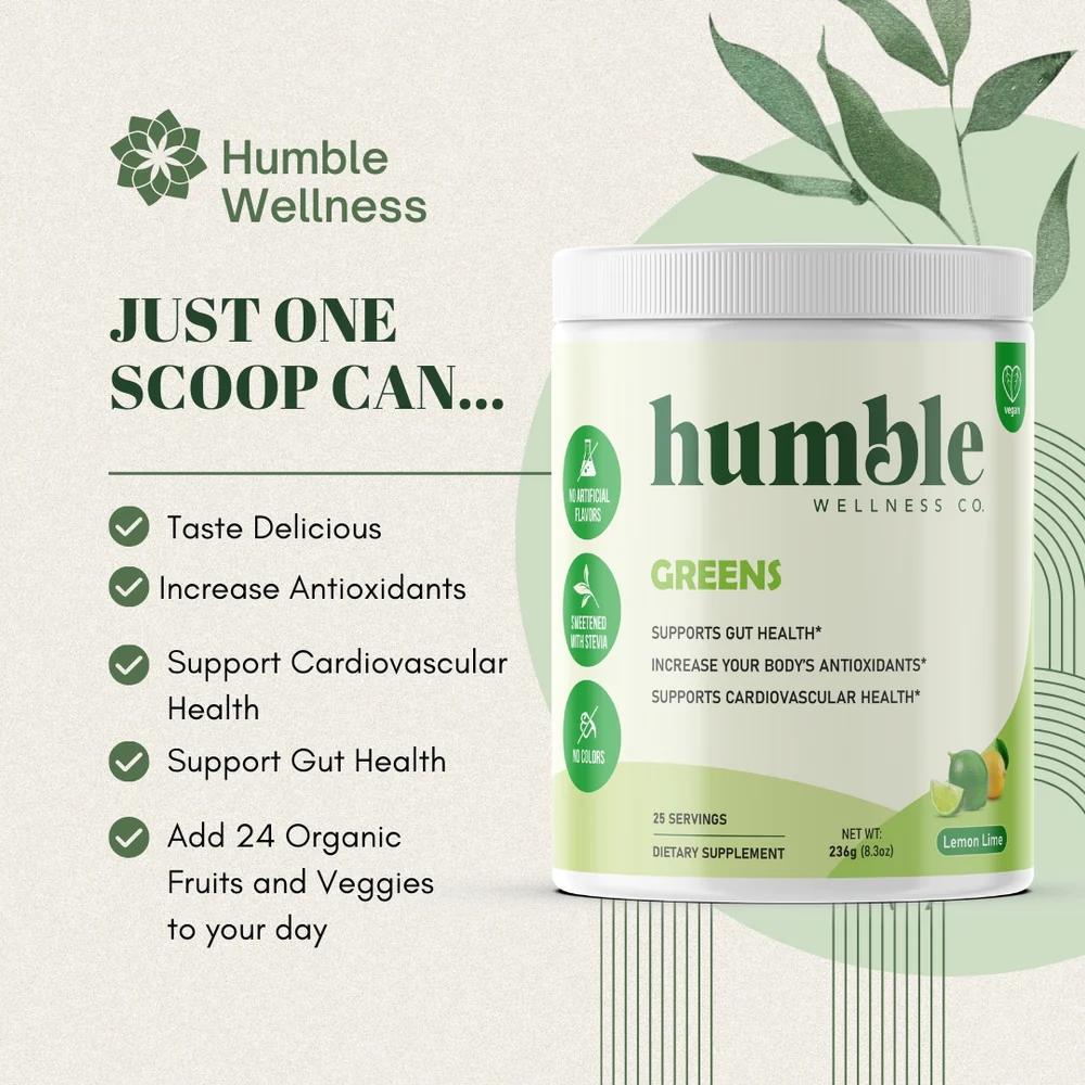Super Greens, Jugo Verde en Polvo Vegano Sabor Frutas y Verduras Organicos (8.3 oz/226g), Humble