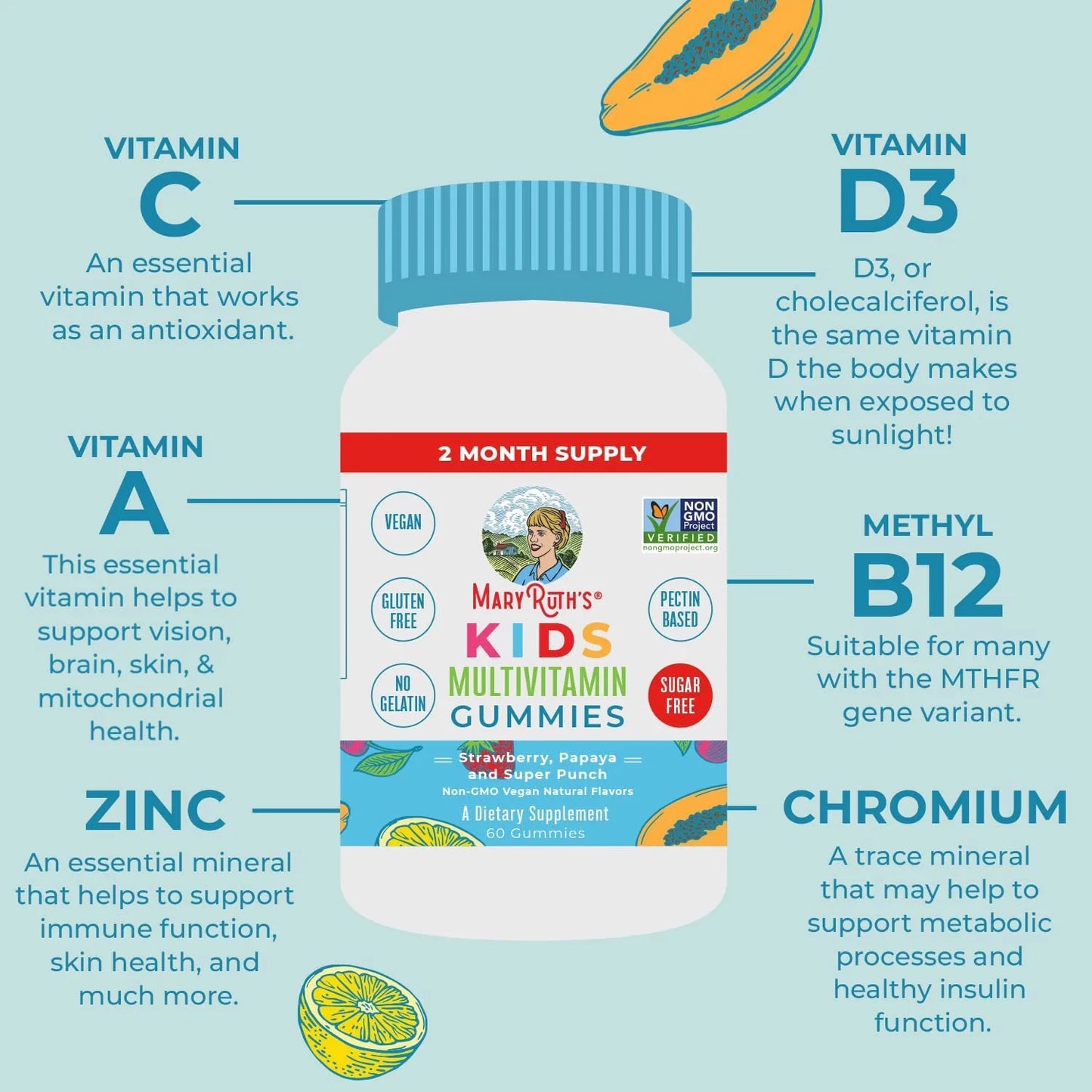 Multivitaminico Para Niños (60 gomitas), Mary Ruth´s