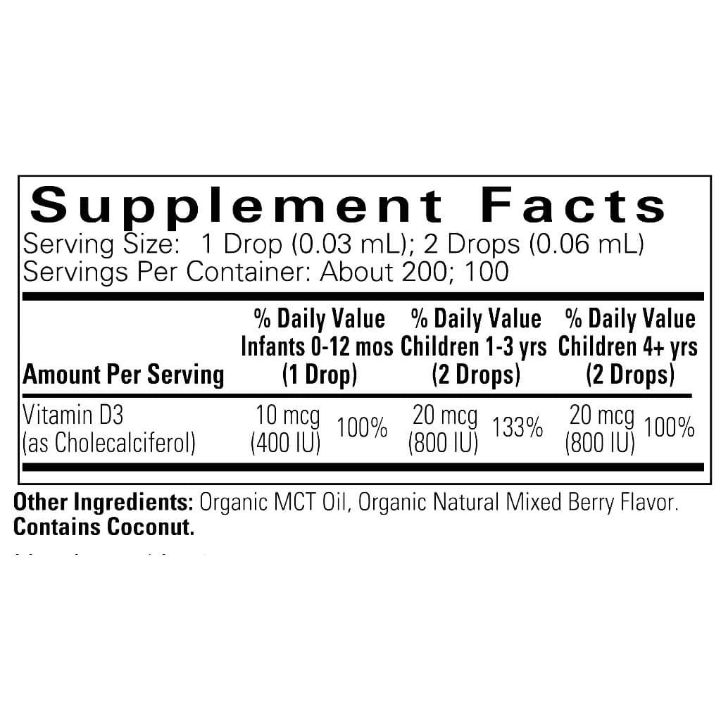 Vitamina D3 Organica 400 UI para Niños (0.21 fl oz/6.25ml), Child Life