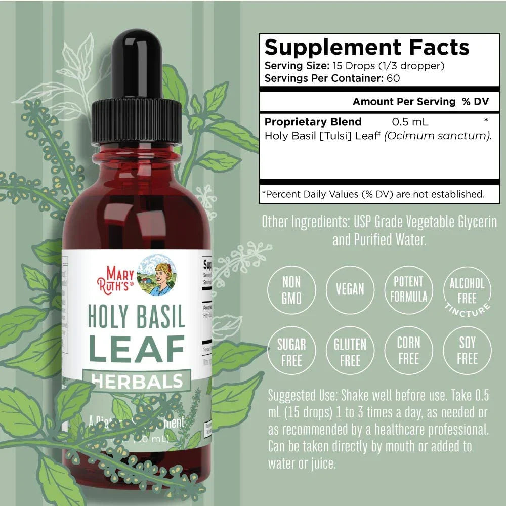 Hoja de Albahaca Sagrada Orgánica, Liquido (1 fl oz/30ml), Mary Ruth´s