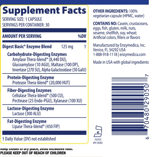 Digest Basic® (30 caps) , Enzimas para Estómago Sensible, Enzymedica