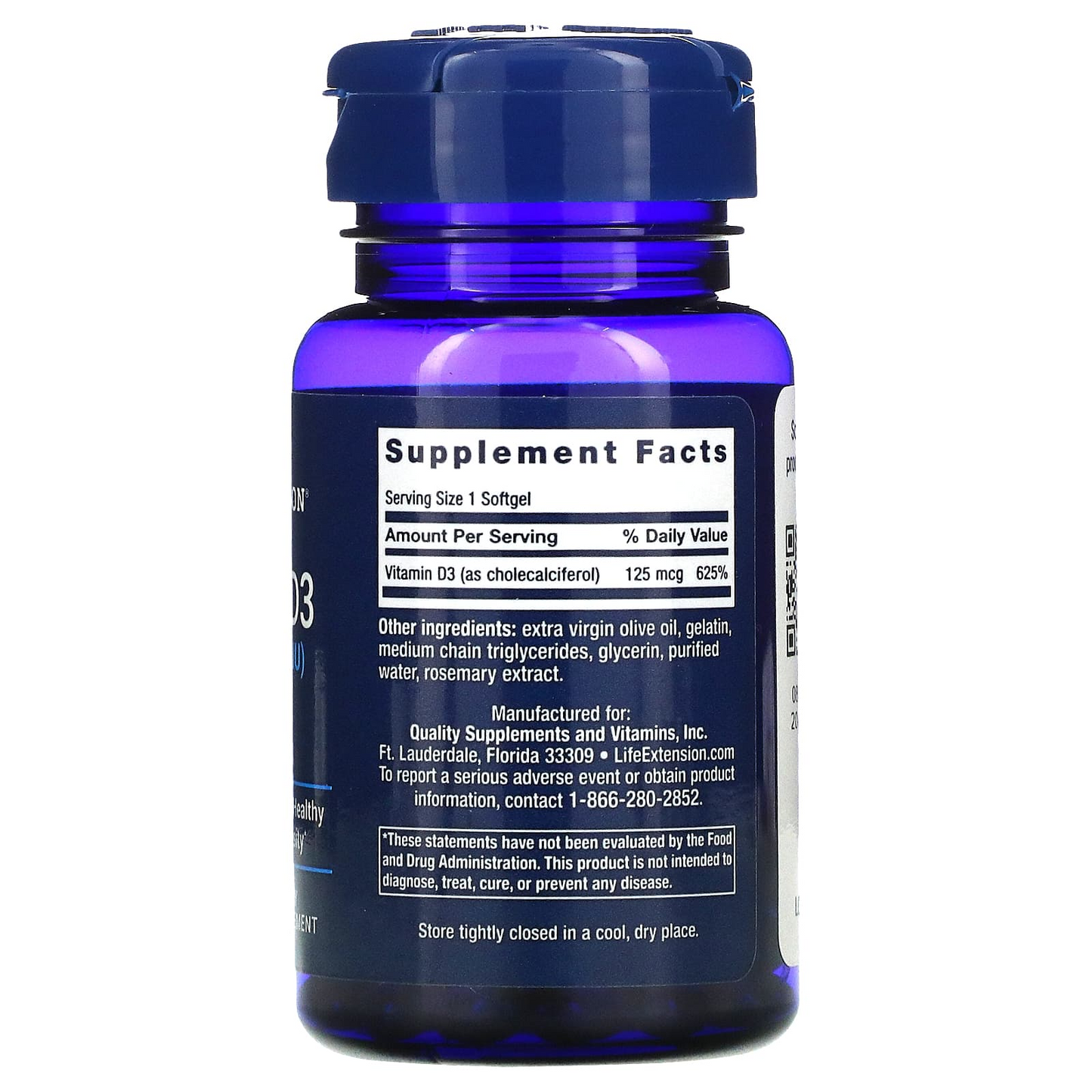 Vitamina D3, 125 mcg 5000 UI, (60 softgels), Life Extension