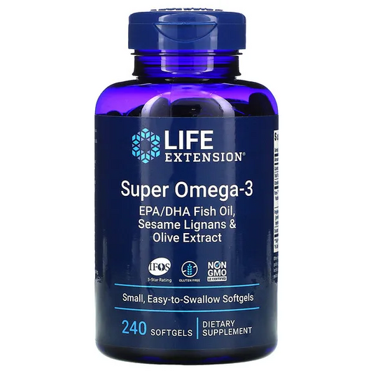 Super Omega-3 EPA/DHA Aceite de Pescado , Lignanos De Sésamo Y Extracto De Oliva (240 softgels), Life Extension