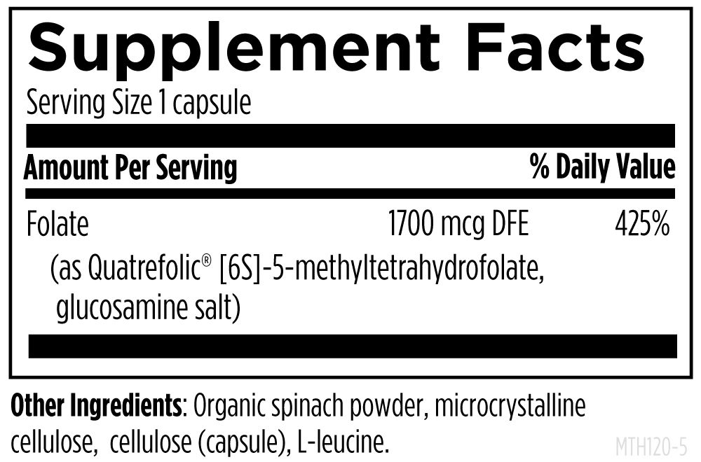 L-5-MTHF 1700mcg DFE (1 mg) (120 veg caps), Designs for Health