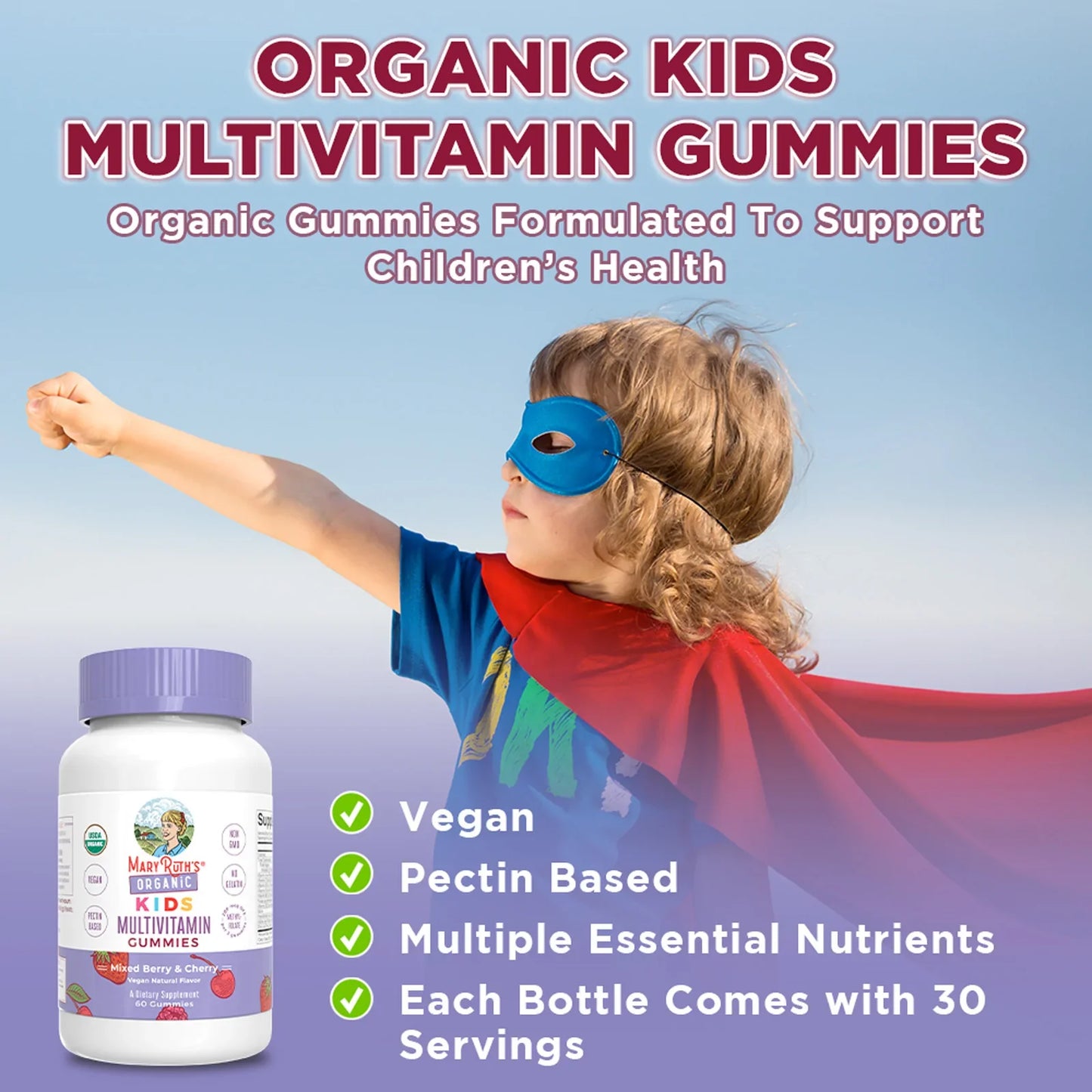 Gomitas Multivitamínicas Orgánicas Para Niños (60 gomitas), Mary Ruth´s